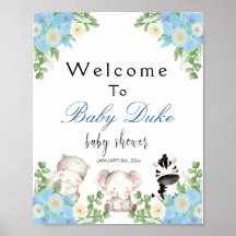 animaux de safari Blue Boy Baby shower Welcome Pos
