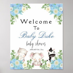 Poster animaux de safari Blue Boy Baby shower Welcome Pos