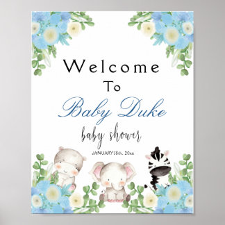 Poster animaux de safari Blue Boy Baby shower Welcome Pos