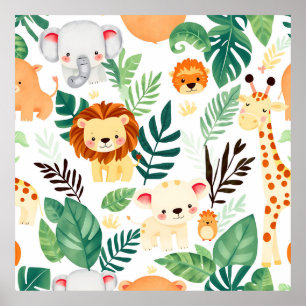 Poster Animaux de safari mignons motif jungle