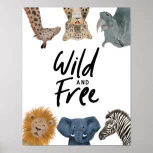 Poster Animaux de Safari Sauvages et Libres Chambre de Bé