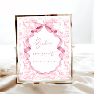 Poster Animaux de Safari Toile de Jouy Rose Bébés sont Mi