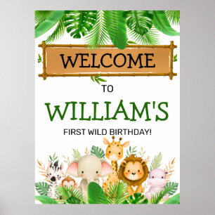 Poster Animaux de Safari Wild One Anniversaire