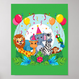 Poster Animaux de zoo Faune Anniversaire - Safari Jungle