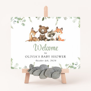 Poster Animaux des bois, Forêt, Baby shower Bienvenue