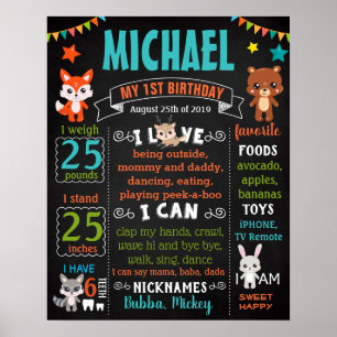 Poster Animaux des bois Signal de fête d'anniversaire