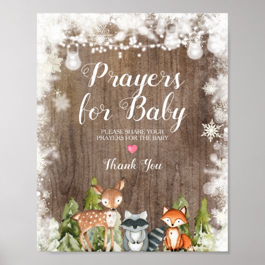 Poster Animaux d'hiver Prières en bois rustique pour bébé (Devant)