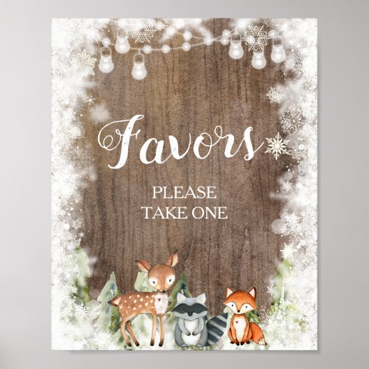 Poster Animaux d'hiver rustiques Baby shower des bois Fav (Devant)