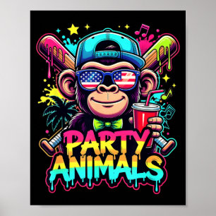 Poster Animaux Drôles Singe Baseball Drip Enfants Jeuness