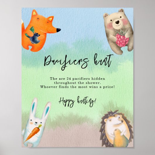 Poster animaux forestiers - baby shower de chasse au Paci (Devant)