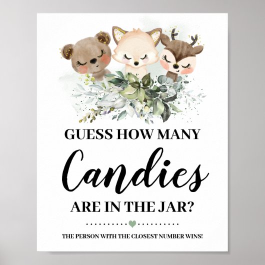 Poster Animaux forestiers Combien de bonbons Baby shower (Devant)