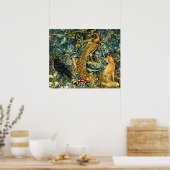 Poster ANIMAUX FORESTIERS, RAVEN, FOX, PEACOCK Blue Green (Cuisine)