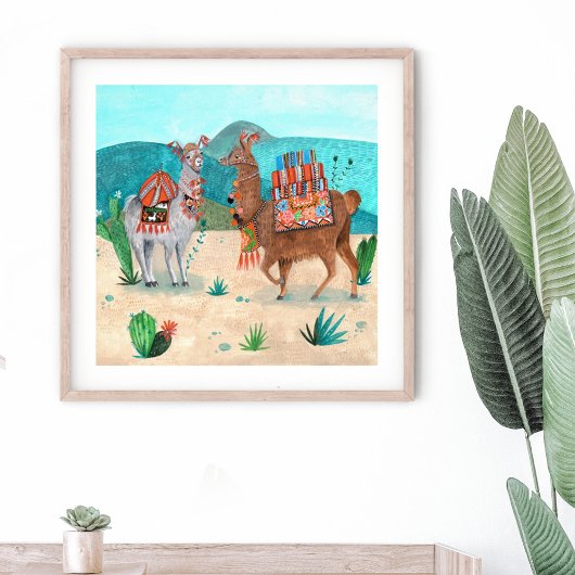 Poster Animaux lamas paysage
