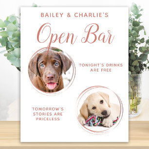 Poster Animaux Mariages Open Bar Dog 2 Photo Rose Gold Bo