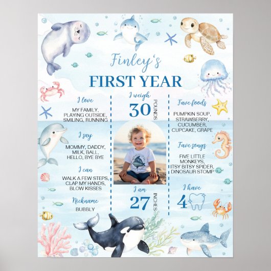 Poster Animaux marins au-dessus de la mer Anniversaire Ja (Devant)