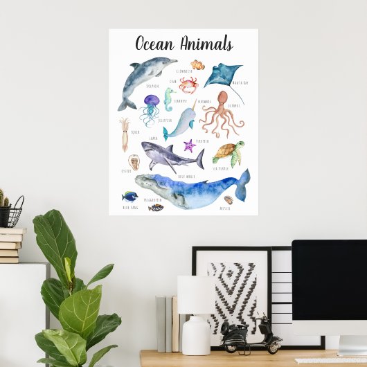 Poster Animaux marins | Formation en classe (Bureau à domicile)