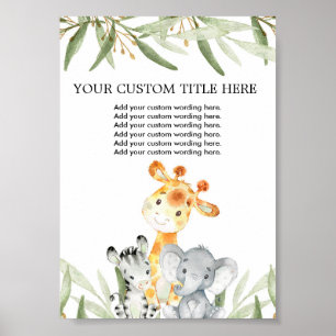 Poster Animaux mignons de safari verdure Personnalisez Vo
