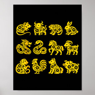Poster Animaux mignons et heureux de la nouvelle année lu
