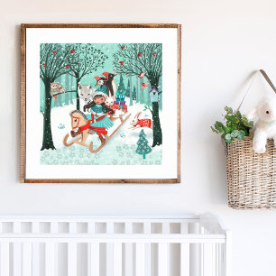 Poster Animaux Mignons Hiver Merveilleux Forêt des Bois F