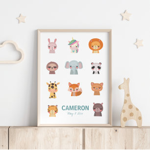 Poster Animaux mignons Kawaii Illustration Yoga Zen