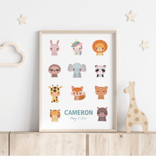 Poster Animaux mignons Kawaii | Illustration Yoga Zen