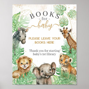 Poster Animaux Safari Livres de Baby shower de verdure tr