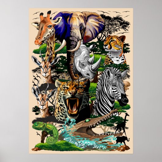 Poster Animaux sauvages de la Savane africaine (Devant)