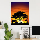 Poster Animaux sauvages sur le coucher de soleil de la sa (Bureau à domicile)