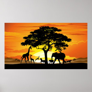 Poster Animaux sauvages sur le coucher de soleil de la sa
