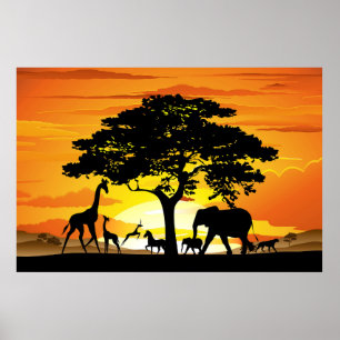 Poster Animaux sauvages sur le coucher de soleil de la sa