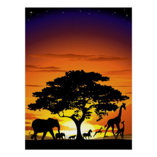 Poster Animaux sauvages sur le coucher de soleil de la sa