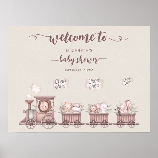 Poster Animaux Train Baby shower Boho Welcome Foam Board (Devant)