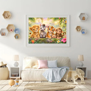 Poster Animaux Tropicaux Bébés Jungle Vibrante