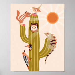 Poster Animaux vivant dans un cactus enfants