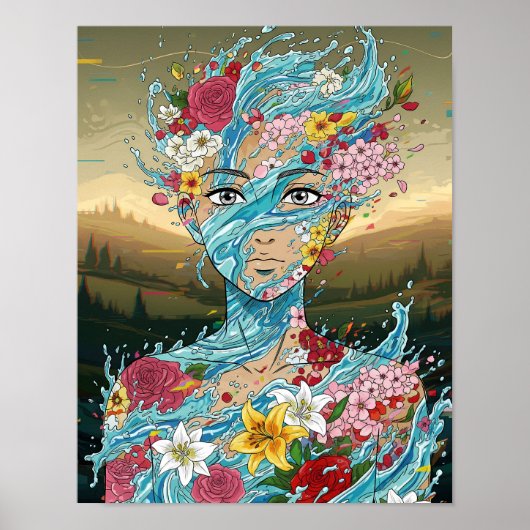 Poster Anime Abstrait : Esprit d'eau avec floraison (Devant)