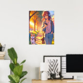 Poster Anime Adolescent Écouter Musique Marcher Son Chien (Bureau à domicile)