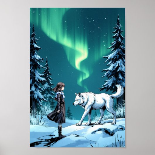 Poster Anime Arctic Wolf Aurora Wall Art (Devant)