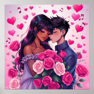 Poster Anime Bi-raciale mignonne Saint Valentin