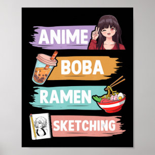 Poster Anime Boba Ramen Sketching Otaku Kawaii Anime Girl
