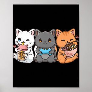 Poster Anime Boba Tea Buble Tea Jeu Gamer Ramen Cat