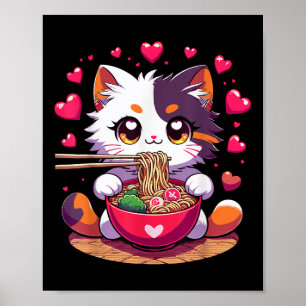 Poster Anime Chat Manger Des Nouilles De Ramen Avec Le Co