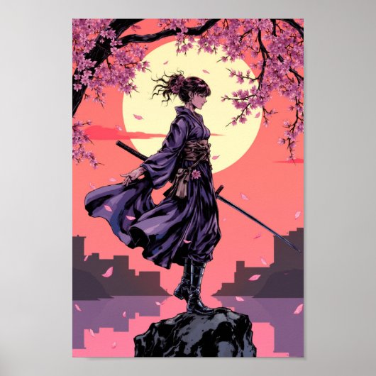 Poster Anime Cherry Blossom Samurai Wall Art (Devant)