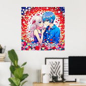 Poster Anime Couple, Fleurs Personnalisées (Bureau à domicile)