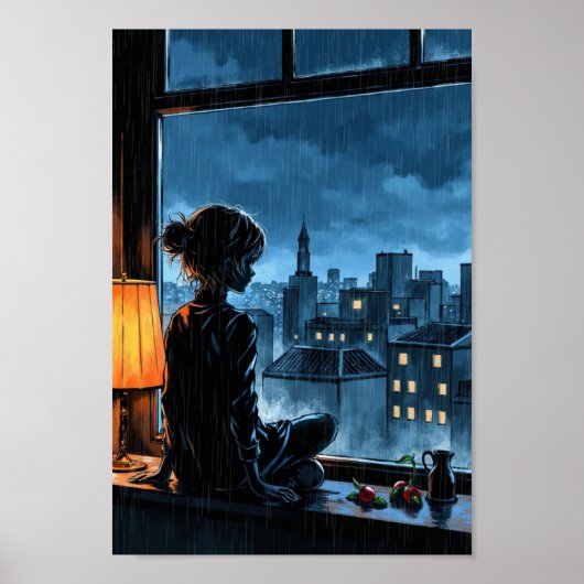 Poster Anime Cozy Rain Window Wall Art (Devant)