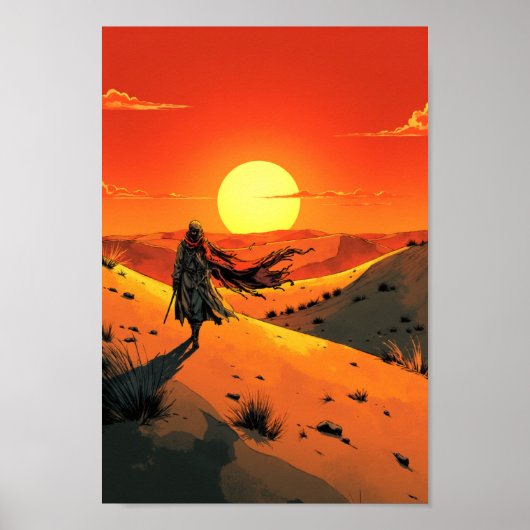 Poster Anime Desert Sunset Wanderer Wall Art (Devant)