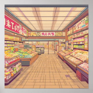 Poster Anime esthétique japonaise Supermarché intérieur