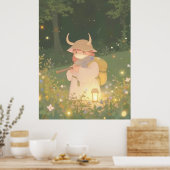 Poster Anime Ethérée fille avec des cornes dans la prairi (Cuisine)