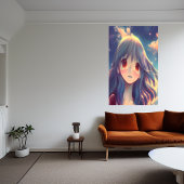 Poster Anime fille avec cheveux longs bleu | AI Art Poste
