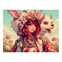 Anime fille avec créature imaginaire, post-croisem