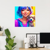Poster Anime Girl and Puppy Chien (Bureau à domicile)